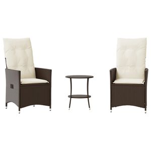 vidaXL Set Bistr&ograve; 3 pz con Cuscini Marrone in Polyrattan