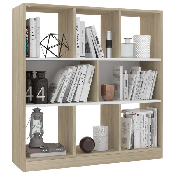 vidaXL Libreria Bianca e Rovere Sonoma 97,5x29,5x100 cm Multistrato