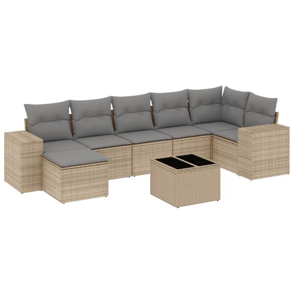 vidaXL Set Divano da Giardino 8 pz con Cuscini Beige in Polyrattan