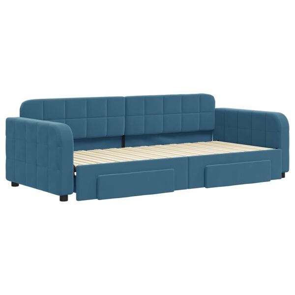 vidaXL Divano Letto Estraibile con Cassetti Blu 90x200 cm in Velluto