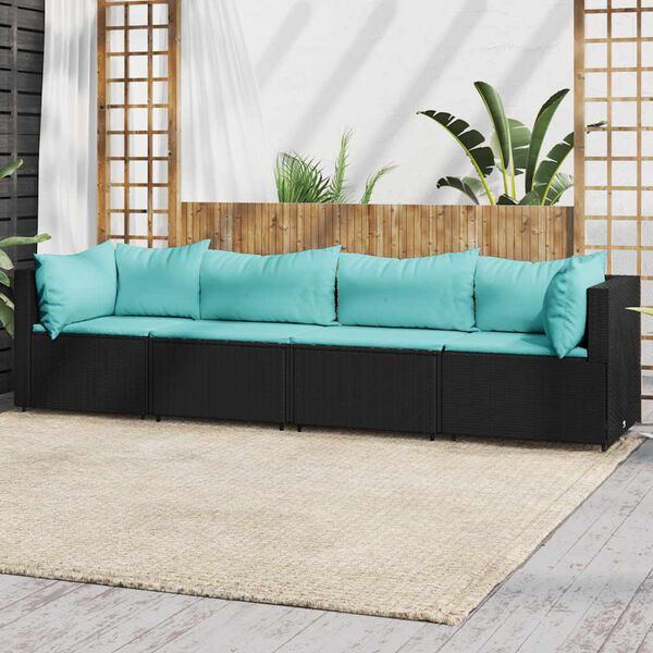 vidaXL Set Divani da Giardino 4 pz con Cuscini Nero in Polyrattan