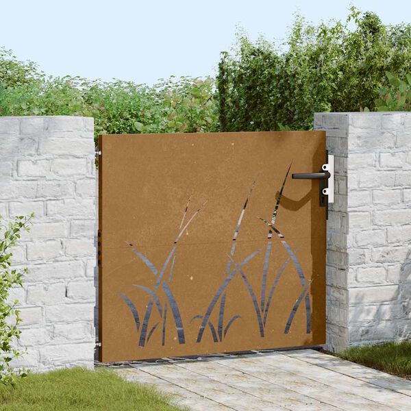vidaXL Cancello da giardino 85x100 cm in acciaio Corten con design erba