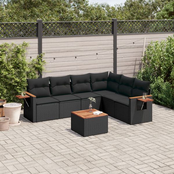 vidaXL Set Divani da Giardino con Cuscini 7pz Nero Polyrattan