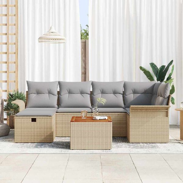 vidaXL Set Divano da Giardino con cuscino 7 pcs Beige Poly Rattan