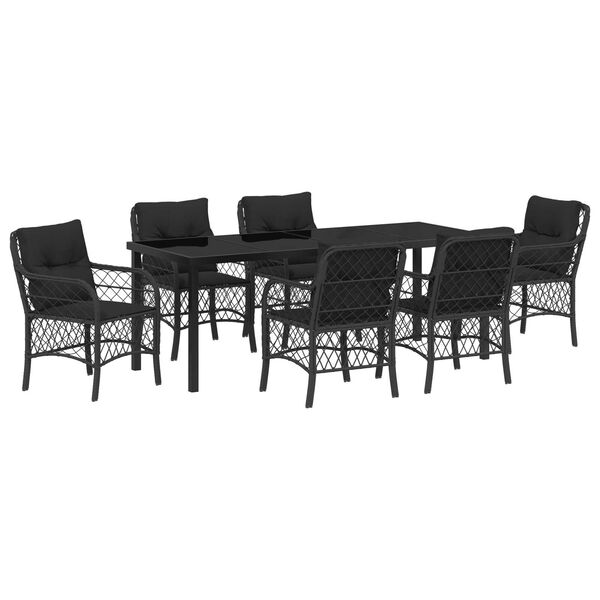 vidaXL Set da Pranzo per Giardino con cuscino 7 pcs Nero polyrattan