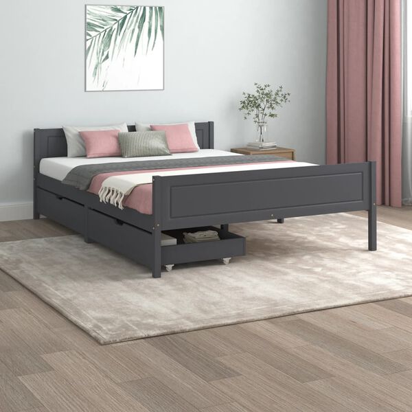 vidaXL Giroletto 2 Cassetti Grigio Scuro Legno Massello Pino 160x200cm