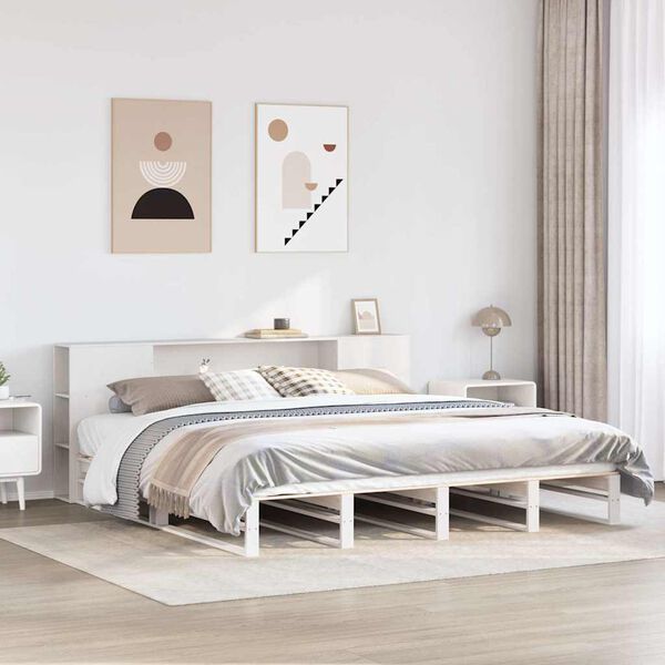 vidaXL Letto Libreria senza Materasso Bianco 200x200 cm Legno Massello