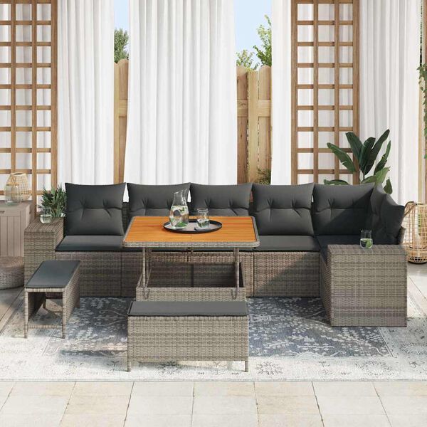 vidaXL Set Divano da Giardino con cuscino 9 pcs Grigio polyrattan