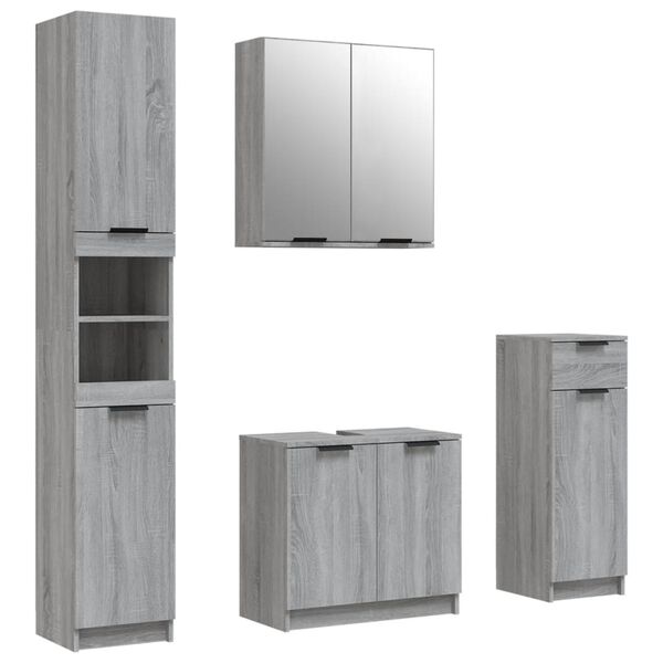 vidaXL Set Mobili da Bagno 4 pz Grigio Sonoma in Legno Multistrato