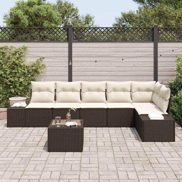 vidaXL Set Divano da Giardino 7 pcs Marrone e Crema polyrattan