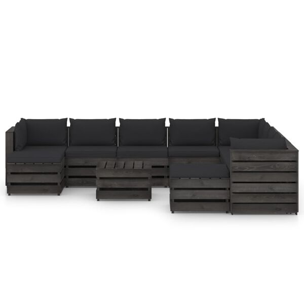 vidaXL Set Salotto Giardino con Cuscini 11 pz Legno Impregnato Grigio