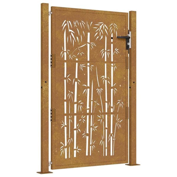 vidaXL Cancello da giardino 100x125 cm in acciaio Corten e design in bambù