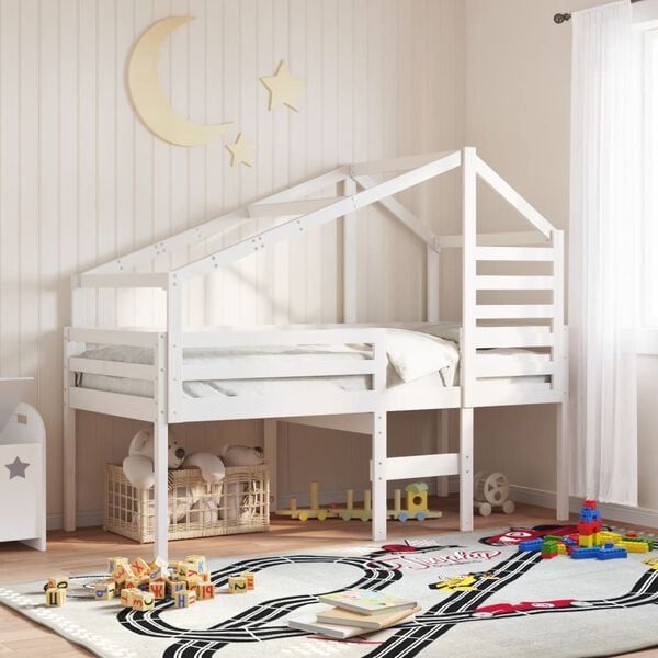 vidaXL Letto a Soppalco con Tetto Bianco 80x200 cm in Legno di Pino