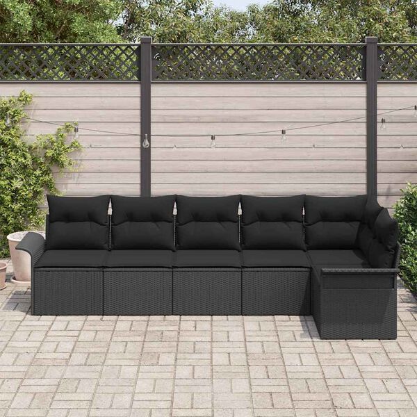 vidaXL Set Divano da Giardino con cuscino 6 pcs Nero Poly Rattan