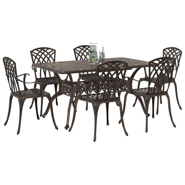 vidaXL Set da Pranzo per Giardino 7 pcs Bronzo Alluminio