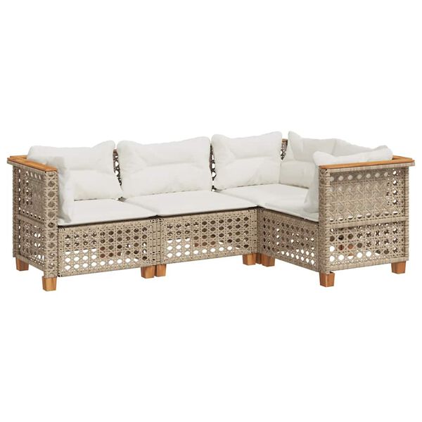 vidaXL Set Divano da Giardino 4 pz con Cuscini Beige in Polyrattan