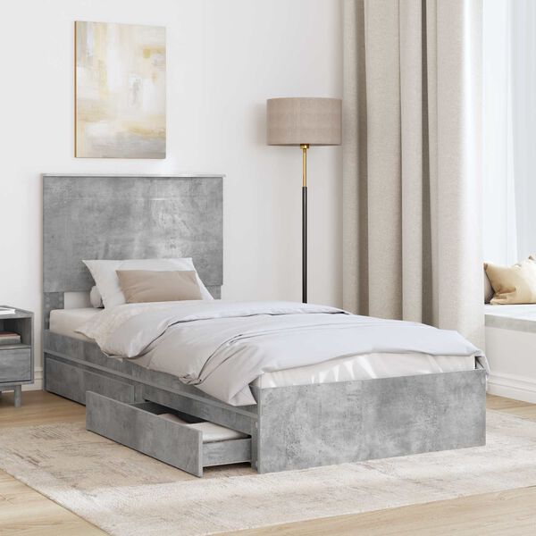 vidaXL Letto con Contenitore con testiera Grigio cemento 90 x 200 cm