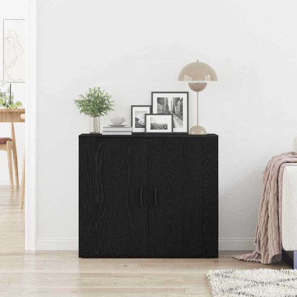 vidaXL Credenza Rovere Nero 80 x 33 x 70 cm Legno multistrato