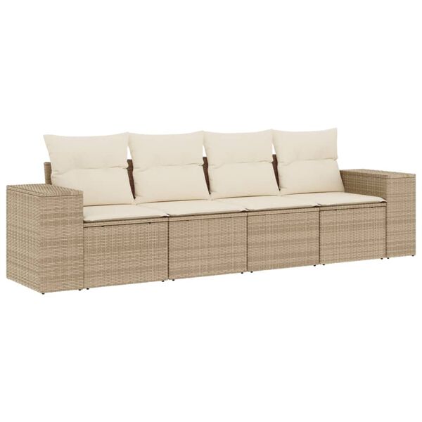 vidaXL Set Divano da Giardino 4 pz con Cuscini Beige in Polyrattan