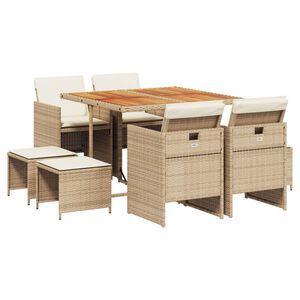 vidaXL Set da Pranzo da Giardino 9 pz con Cuscini Beige in Polyrattan