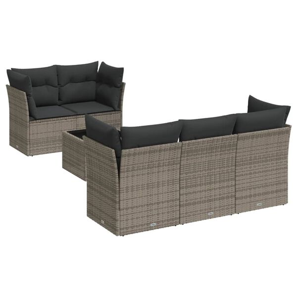 vidaXL Set Divano da Giardino 6 pz con Cuscini Grigio in Polyrattan