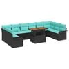 vidaXL Set Divano da Giardino con cuscino 11 pcs Nero e Blu polyrattan