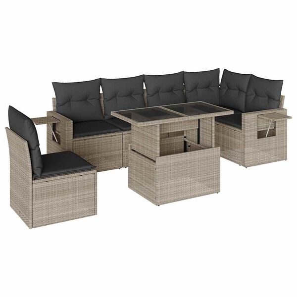 vidaXL Set Divani da Giardino 7pz con Cuscini Grigio Chiaro Polyrattan