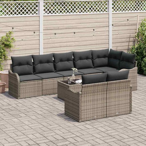 vidaXL Set Divano da Giardino con cuscino 9 pcs Grigio Poly Rattan