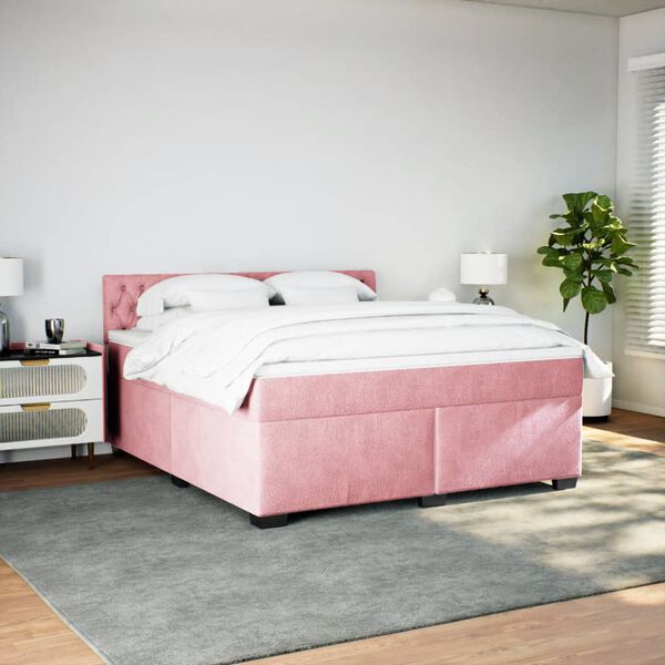 vidaXL Giroletto a Molle con Materasso Rosa 180x200 cm in Velluto