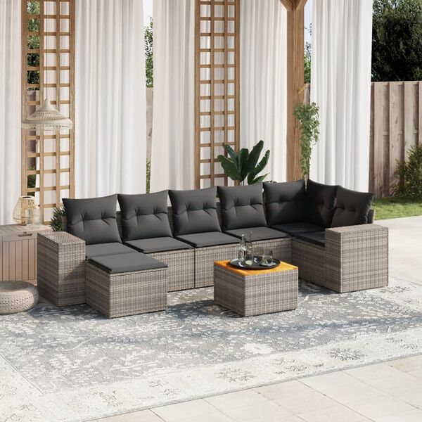 vidaXL Set Divano da Giardino 8 pz con Cuscini Grigio in Polyrattan