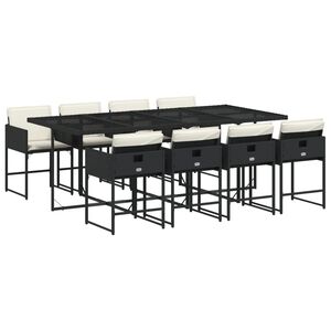 vidaXL Set da Pranzo da Giardino 9 pz con Cuscini Nero in Polyrattan