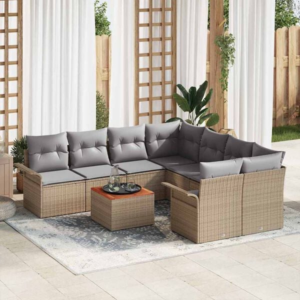 vidaXL Set Divano da Giardino 9 pcs Beige e Grigio Chiaro polyrattan
