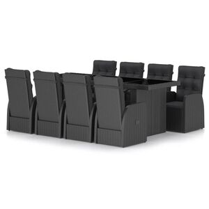 vidaXL Set da Pranzo da Giardino 9 pz con Cuscini in Polyrattan Nero