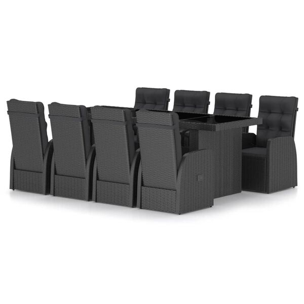 vidaXL Set da Pranzo da Giardino 9 pz con Cuscini in Polyrattan Nero