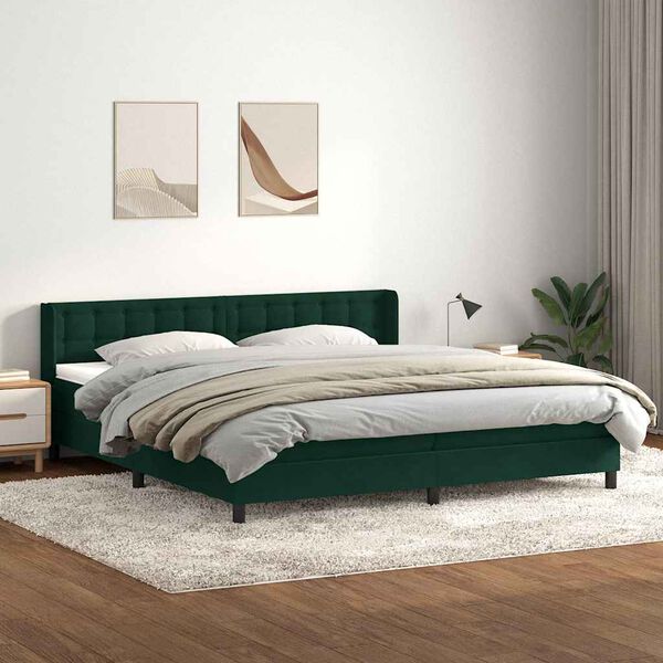 vidaXL Giroletto a Molle con Materasso Verde Scuro 180x220 cm Velluto