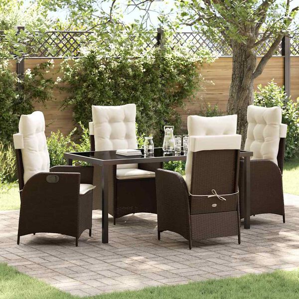 vidaXL Set da Pranzo per Giardino con cuscino 5 pcs Marrone polyrattan