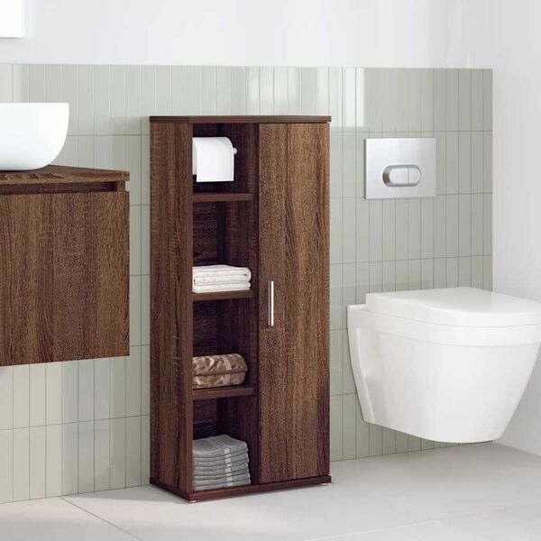 vidaXL Mobile da Bagno con Portarotolo Rovere Marrone 39x22x90 cm