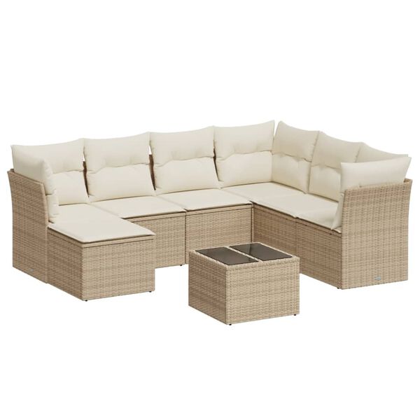 vidaXL Set Divano da Giardino 8 pz con Cuscini Beige in Polyrattan