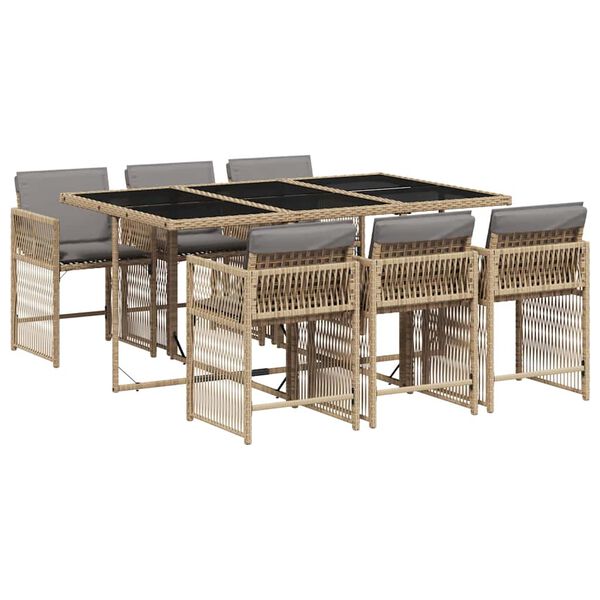 vidaXL Set Pranzo da Giardino 7 pz con Cuscini Beige Misto Polyrattan