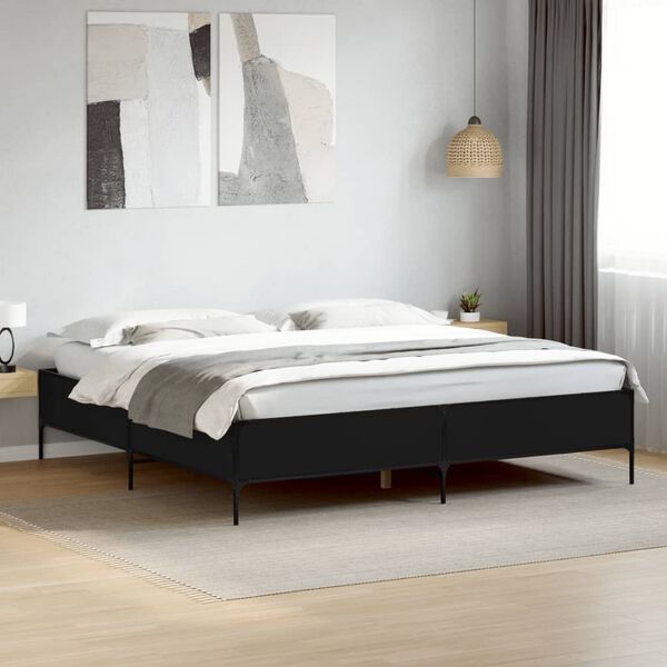 vidaXL Giroletto Nero 180x200 cm in Legno Multistrato e Metallo