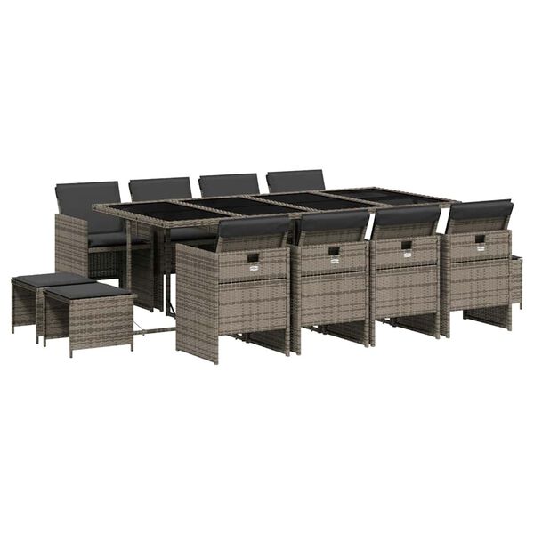 vidaXL Set da Pranzo da Giardino 13pz con Cuscini Grigio in Polyrattan