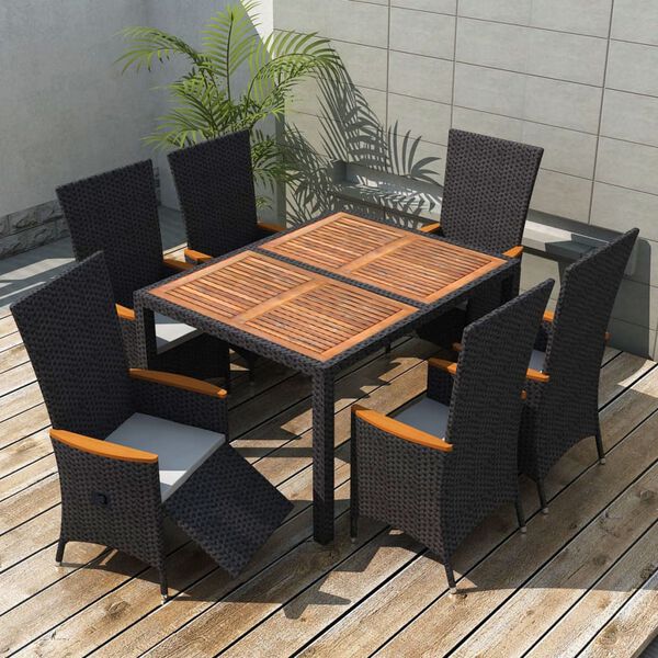 vidaXL Set da Pranzo da Giardino 7 pz in Polyrattan e Acacia Nero