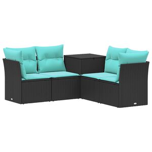 vidaXL Set di divani 5 pz Nero e Blu Rattan sintetico e Acciaio