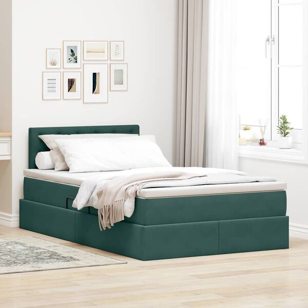 vidaXL Letto con Contenitore Verde Scuro 120 x 200 cm Velluto