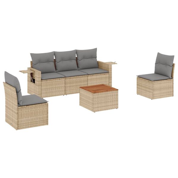 vidaXL Set Divano da Giardino 6 pz con Cuscini Beige Misto Polyrattan