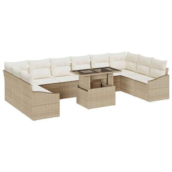 vidaXL Set di divani con cuscino 11 pcs Beige e Crema polyrattan