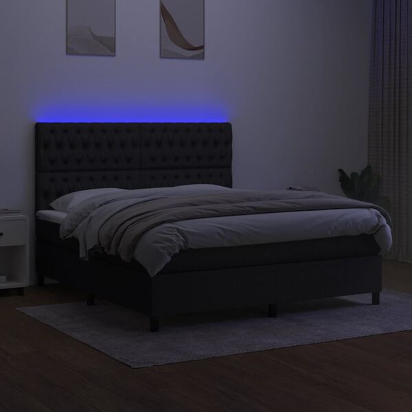 vidaXL Letto a Molle con Materasso e LED Nero 160x200 cm in Tessuto