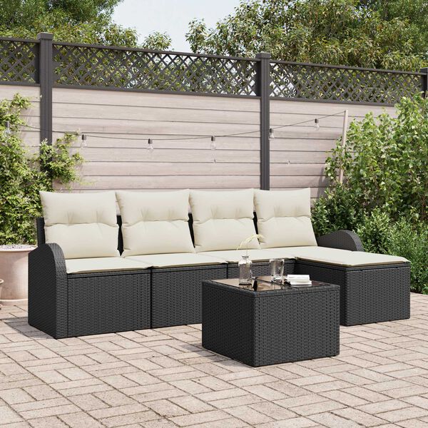 vidaXL Set di divani con cuscino 6 pcs Nero e Bianco polyrattan