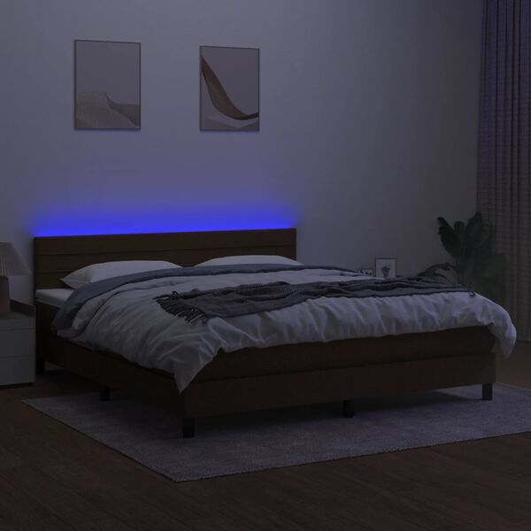 vidaXL Letto a Molle Materasso e LED Marrone Scuro 160x200 cm Tessuto