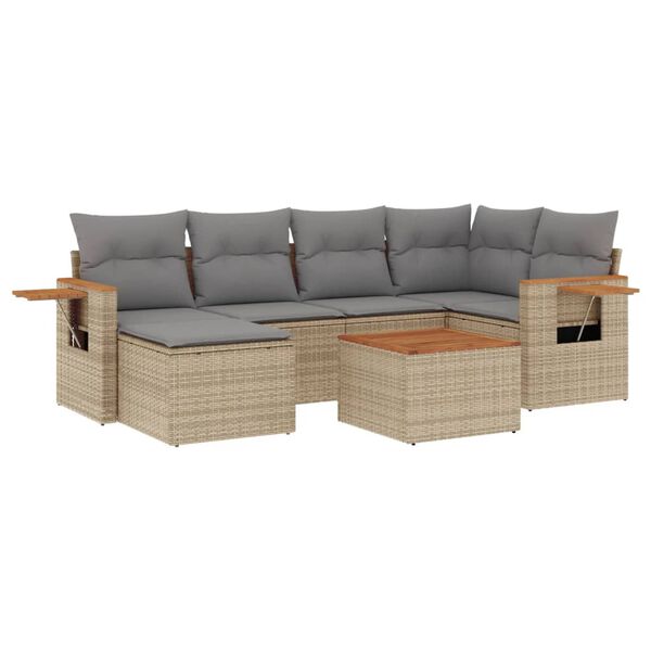 vidaXL Set Divani da Giardino 7 pz con Cuscini Beige in Polyrattan